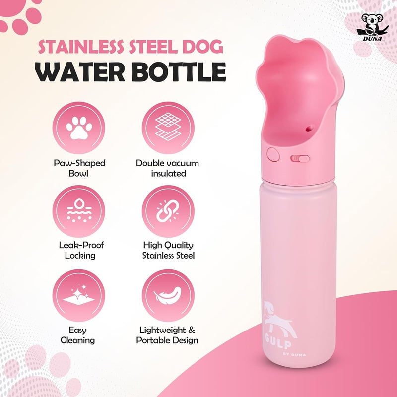 Duna Gulp by 18oz Dog Travel Water Bottle with Paw-Shaped Bowl – Insulated Stainless Steel, Leakproof & Portable with Carry Strap – Outdoor Walking, Hiking & Pet Hydration On-The-Go – Pink - Image 2